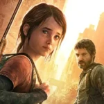 Arte conceitual do livro, com Joel e Ellie, estilo cinematográfico