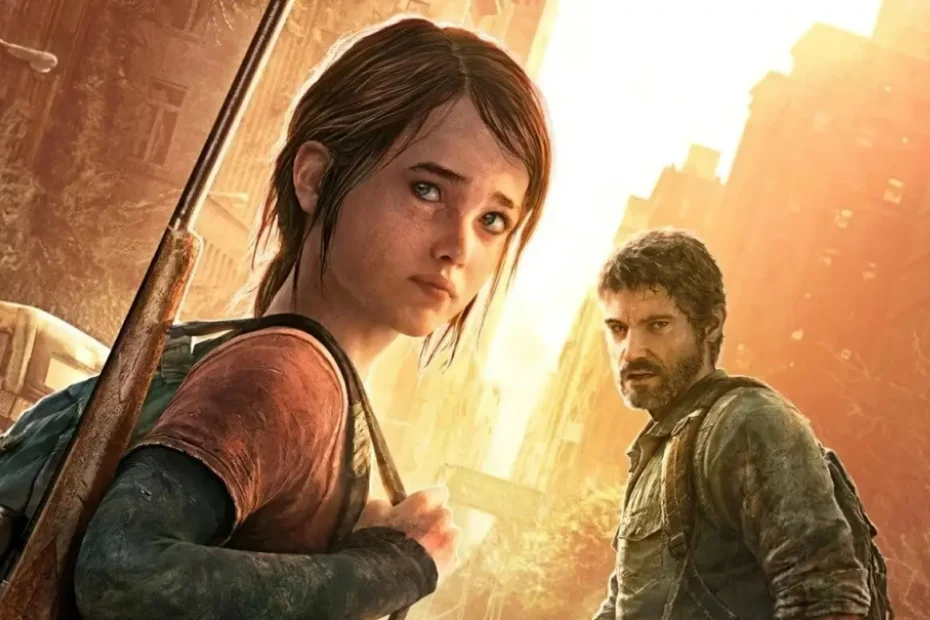 Arte conceitual do livro, com Joel e Ellie, estilo cinematográfico